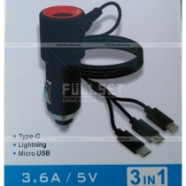 Автомобильное зарядное устройство для гаджетов три в одном (Micro USB, Type-C, Lightning)
