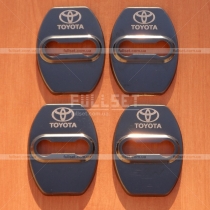 Декоративные накладки на петли дверных замков (4 шт) с эмблемой Toyota, TRD (черные, глянцевые)