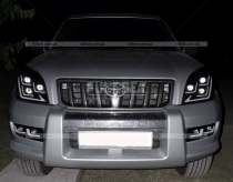 Передние фары 3 линзы черные, светодиодные, Toyota Pardo 120