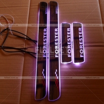 Накладки на пороги с неоновой подсветкой контура накладок и логотипа (комплект 4 штуки)